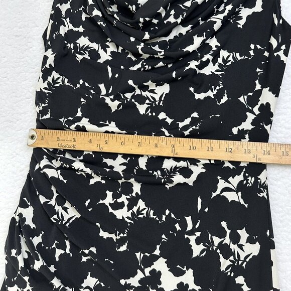 Coldwater Creek Women's Floral Scoop Neck Ruched Sheath Dress Size 4 Black White - Picture 7 of 12